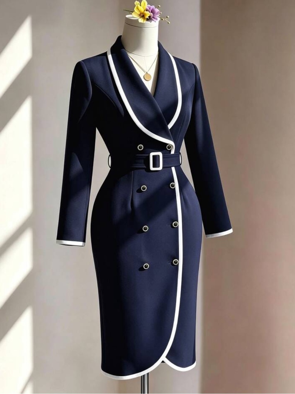 Autumn Women's Elegant Exaggerated Lapel Cinched Waist Contrast